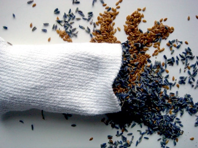 white sock overfilled with flaxseed lavender