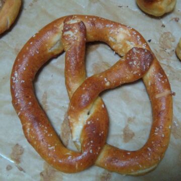 golden brown pretzel with salt