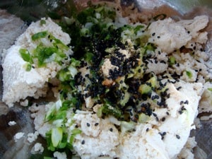 Tofu scallions and black sesame seed mixture