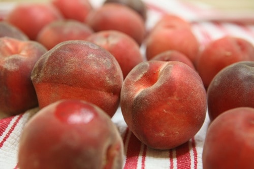 peaches on red white stripe towel