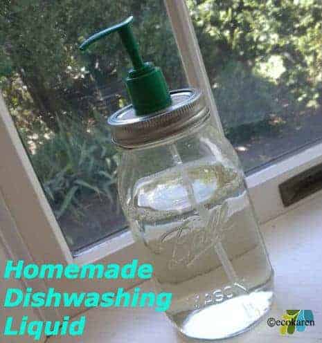 homemade dishwashing liquid in mason jar with pump