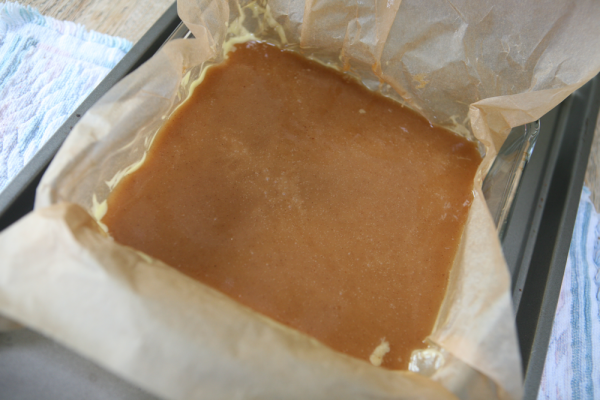 cooling caramel in a square pan