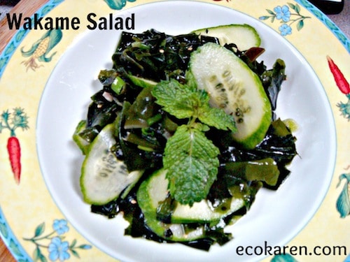 Wakame Salad with cucumbers in yellow bowl