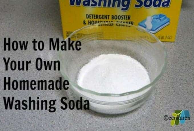 box washing soda in front of bowl of homemade washing soda