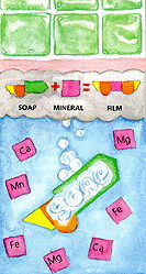 diagram how soap reacts to mineral in water