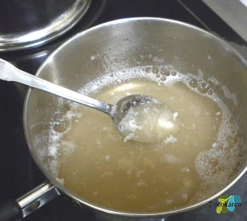 castile soap, salt, and water in stainless steel pot