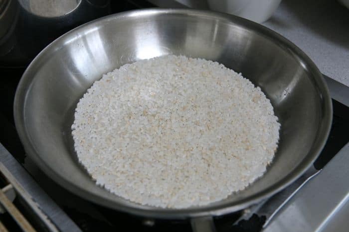 white rice in pan