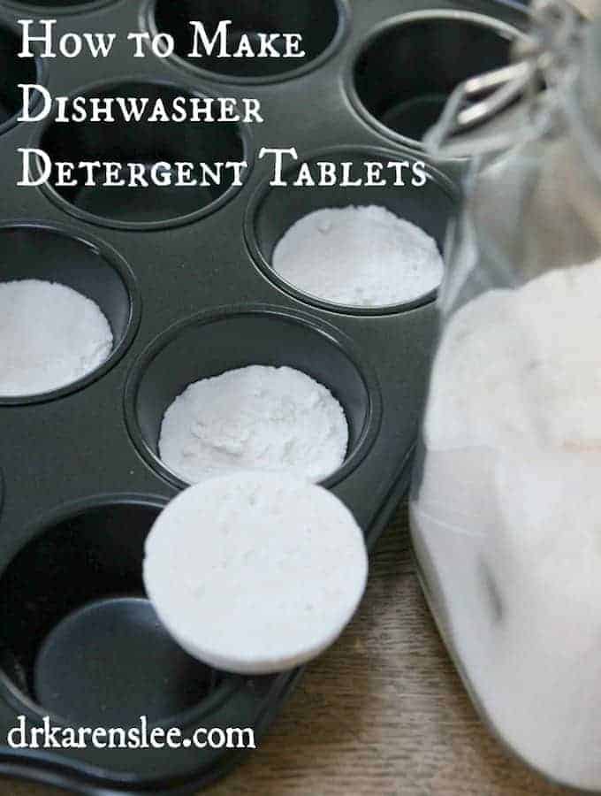 dishwasher detergent tablets in a cupcake pan