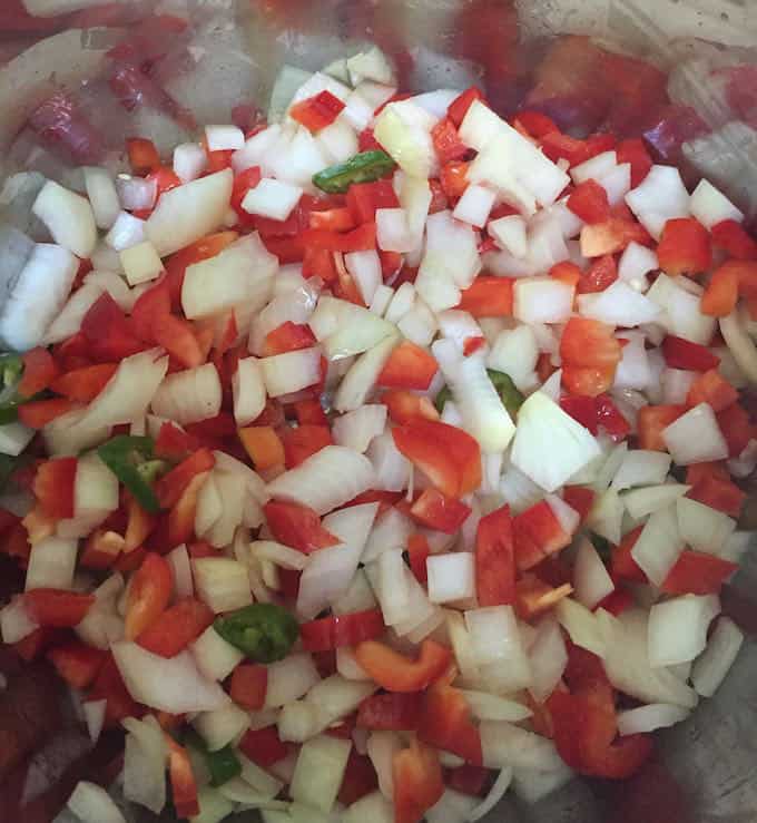 Peppers and Onions sautéing in instant pot 