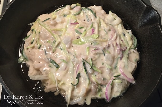 Korean Seafood Pancake Sizzling on cast iron skillet