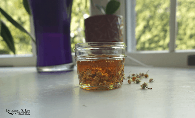 Chamomile in Honey in a glass jar