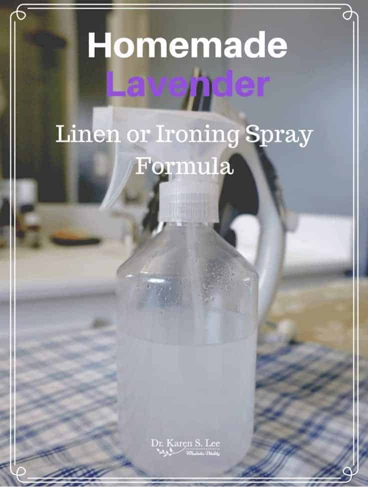 iron behind lavender spray bottle