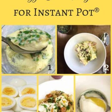 eggs cooked in instant pot, steamed, boiled, poached, eggs encotte, and eggs with sweet potato hash