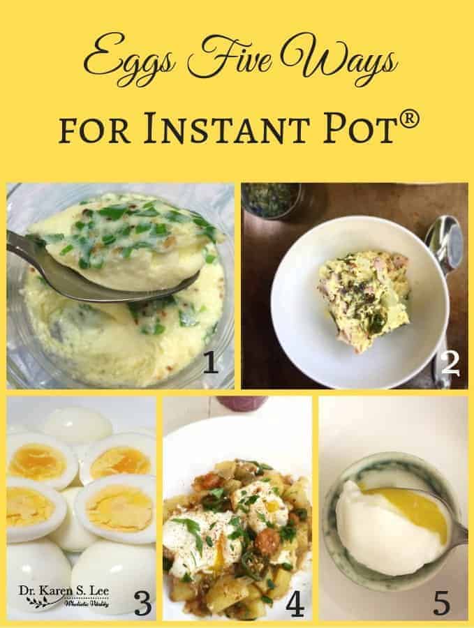 eggs cooked in instant pot, steamed, boiled, poached, eggs encotte, and eggs with sweet potato hash
