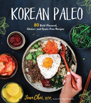 Korean Paleo Cookbook Cover with colorful bibimbap in a bowl against a dark background