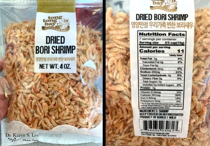 Front and back of dried shrimp package