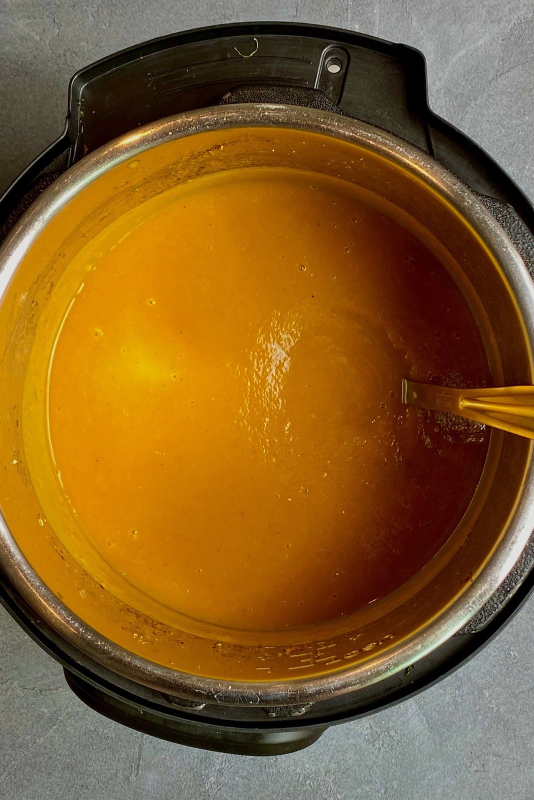 Orange colored squash soup in Instant Pot