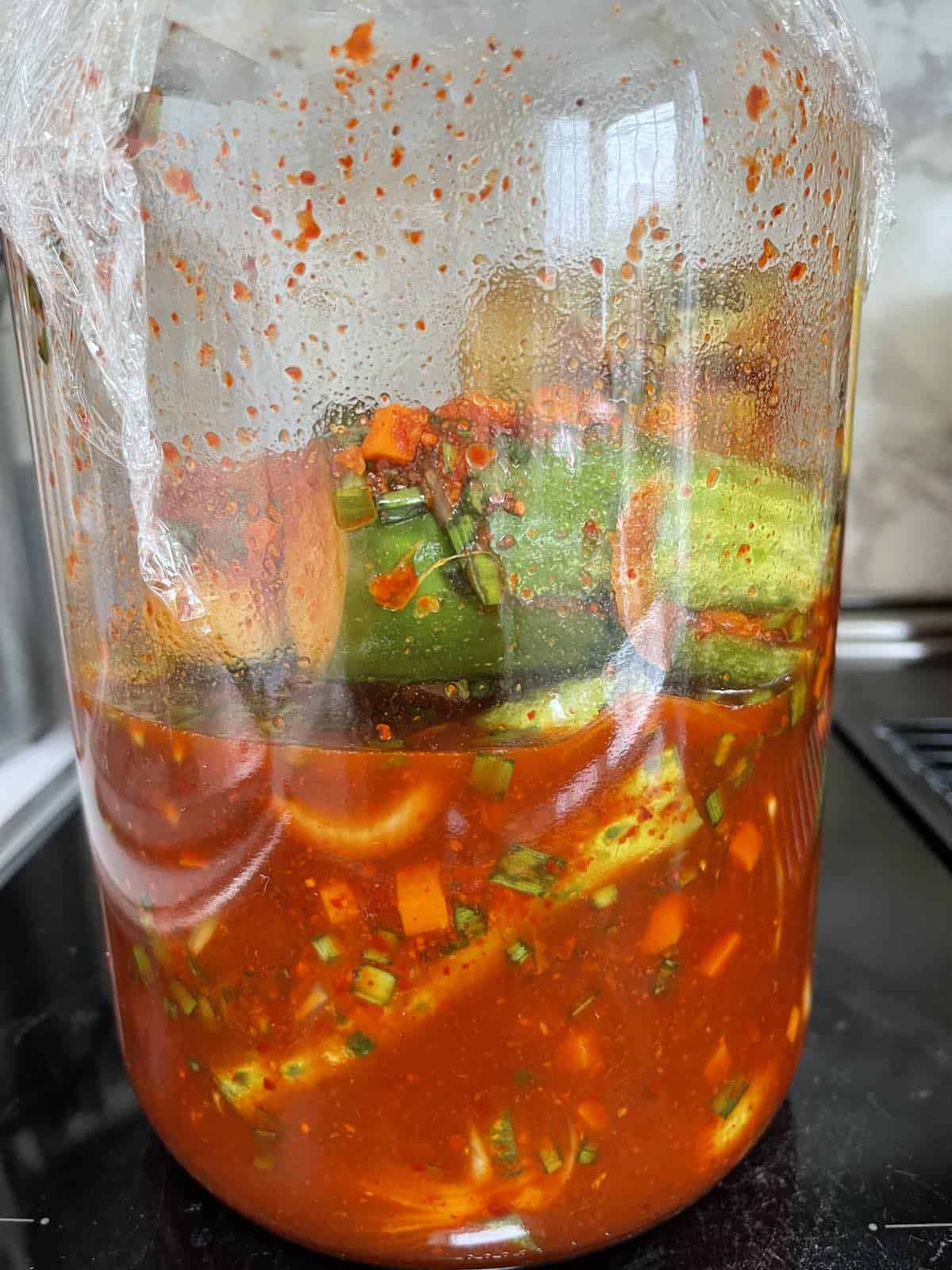 cucumber kimchi in a jar